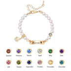 Four-leaf Clover Personalized Baby Name and Birthstone Pearl Bracelet - Glaxias