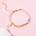 Four-leaf Clover Personalized Baby Name and Birthstone Pearl Bracelet - Glaxias