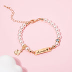 Four-leaf Clover Personalized Baby Name and Birthstone Pearl Bracelet - Glaxias