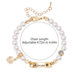 Four-leaf Clover Personalized Baby Name and Birthstone Pearl Bracelet - Glaxias