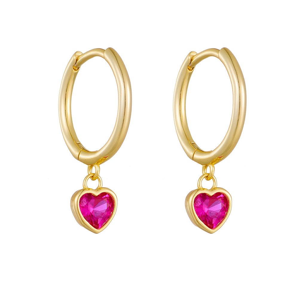 Fuchsia Heart CZ Girls Huggie Earrings - Glaxias