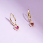 Fuchsia Heart CZ Girls Huggie Earrings - Glaxias