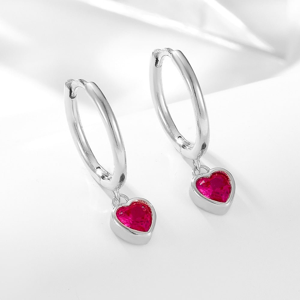 Fuchsia Heart CZ Girls Huggie Earrings - Glaxias
