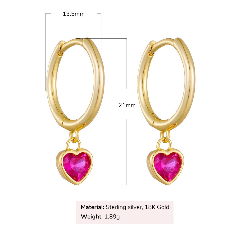 Fuchsia Heart CZ Girls Huggie Earrings - Glaxias