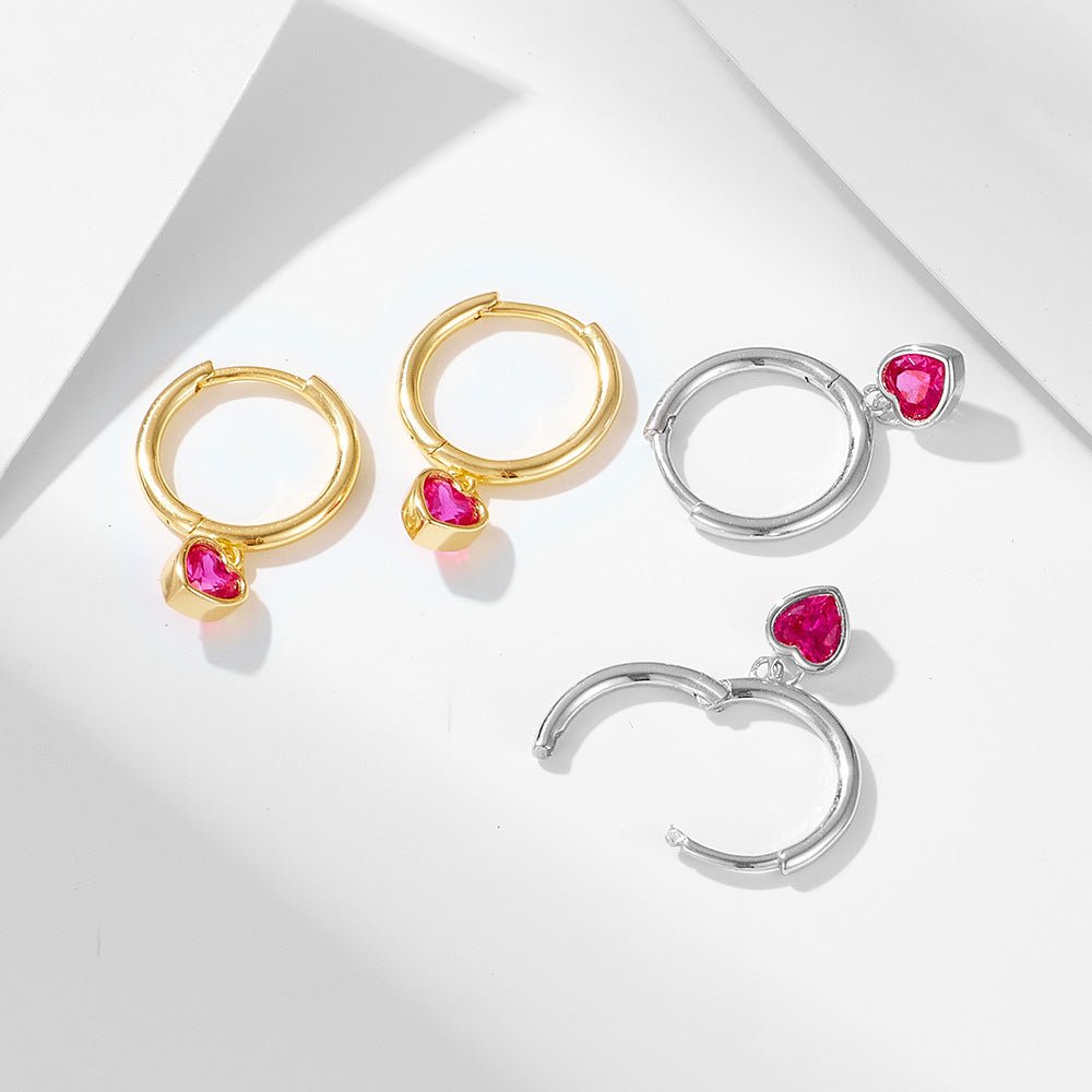 Fuchsia Heart CZ Girls Huggie Earrings - Glaxias