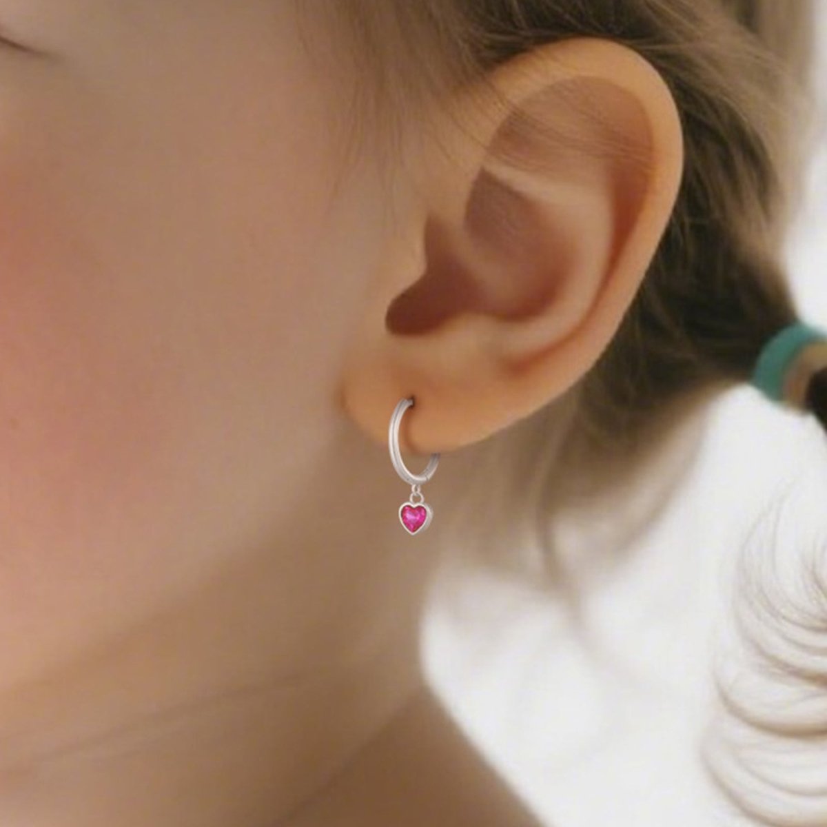 Fuchsia Heart CZ Girls Huggie Earrings - Glaxias