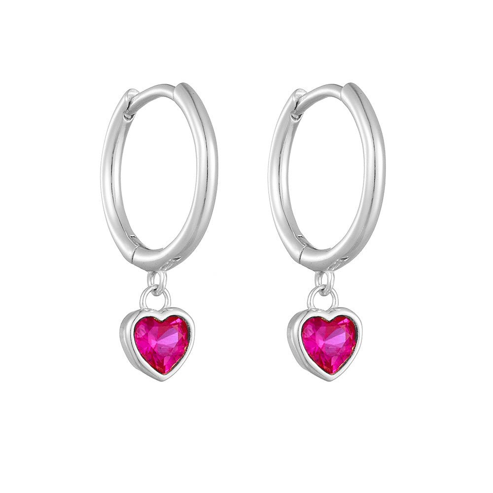 Fuchsia Heart CZ Girls Huggie Earrings - Glaxias