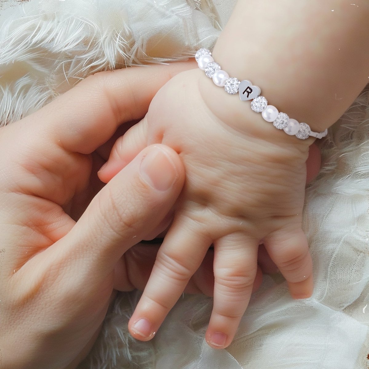 Girls Custom Initial Crystal Pearl Bracelet - Glaxias