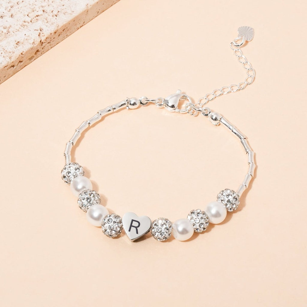 Girls Custom Initial Crystal Pearl Bracelet - Glaxias