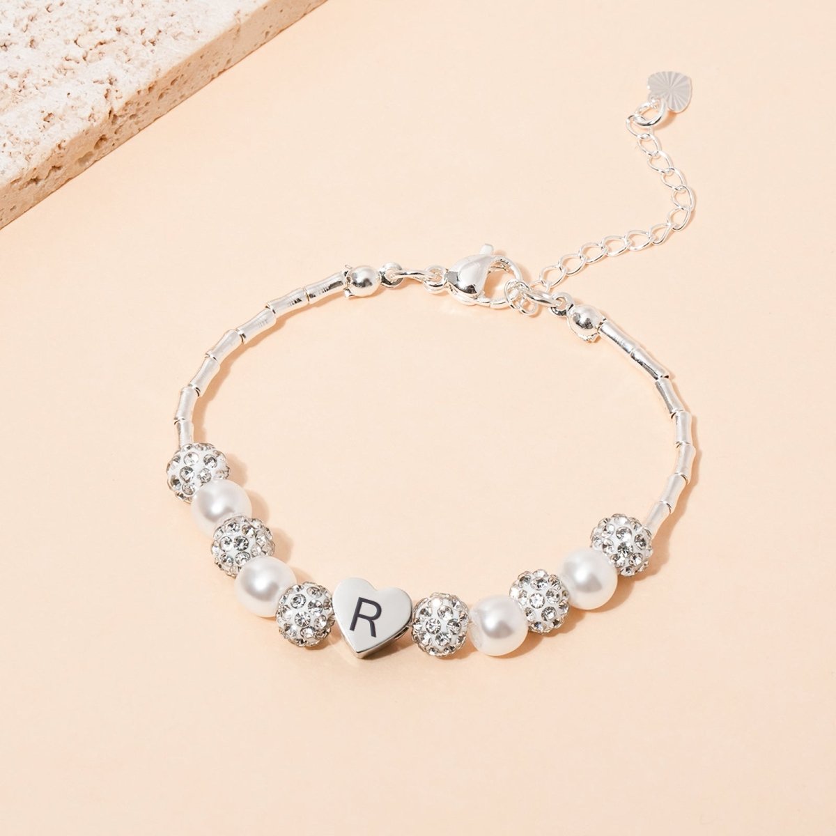 Girls Custom Initial Crystal Pearl Bracelet - Glaxias