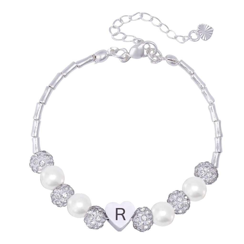 Girls Custom Initial Crystal Pearl Bracelet - Glaxias