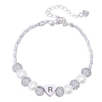 Girls Custom Initial Crystal Pearl Bracelet - Glaxias