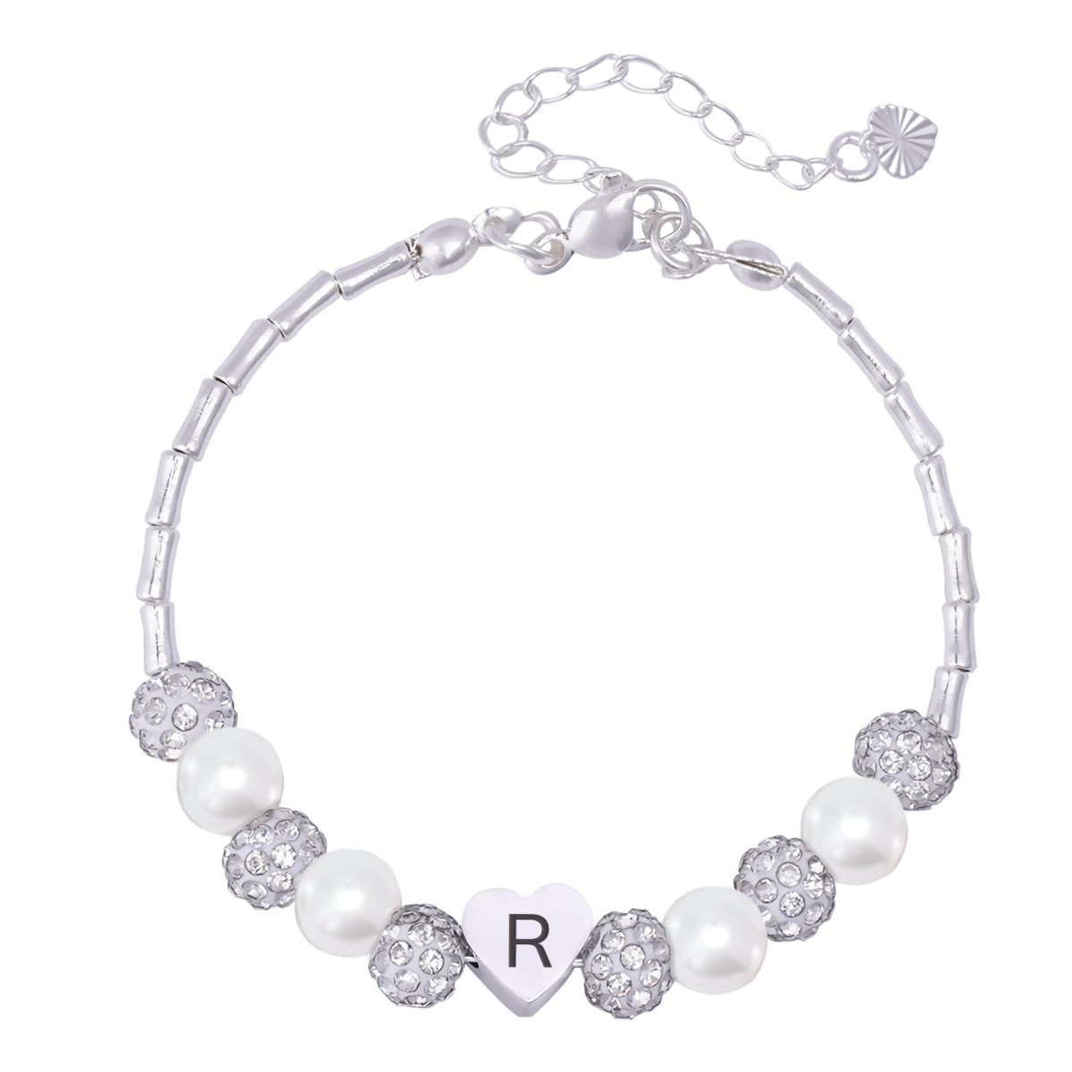 Girls Custom Initial Crystal Pearl Bracelet - Glaxias