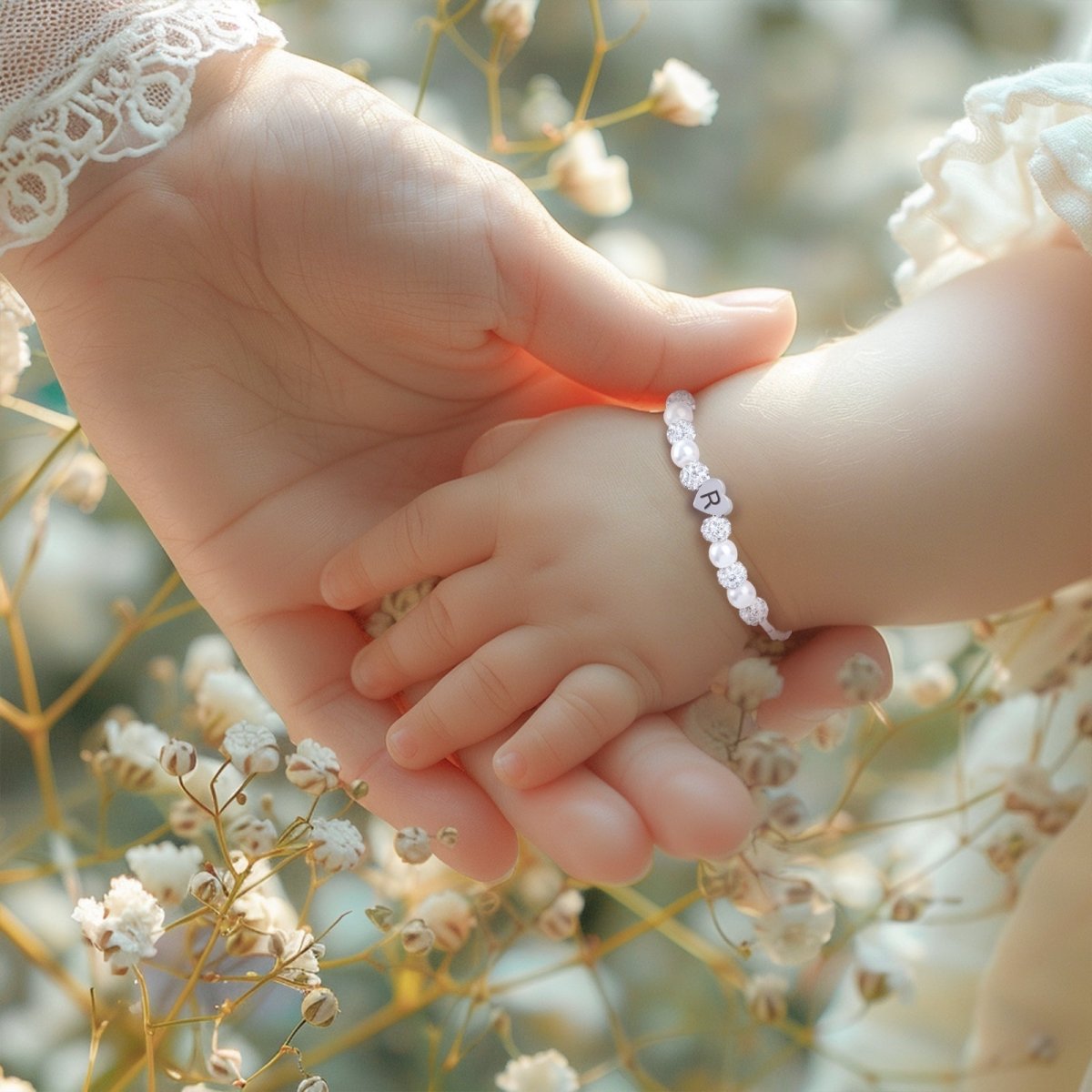 Girls Custom Initial Crystal Pearl Bracelet - Glaxias