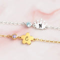 Girls Cute Element Initial and Birthstone Bracelet - Glaxias