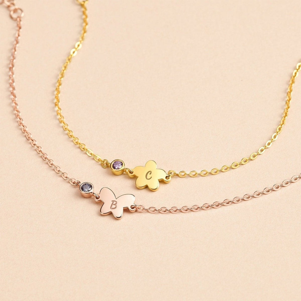 Girls Cute Element Initial and Birthstone Bracelet - Glaxias