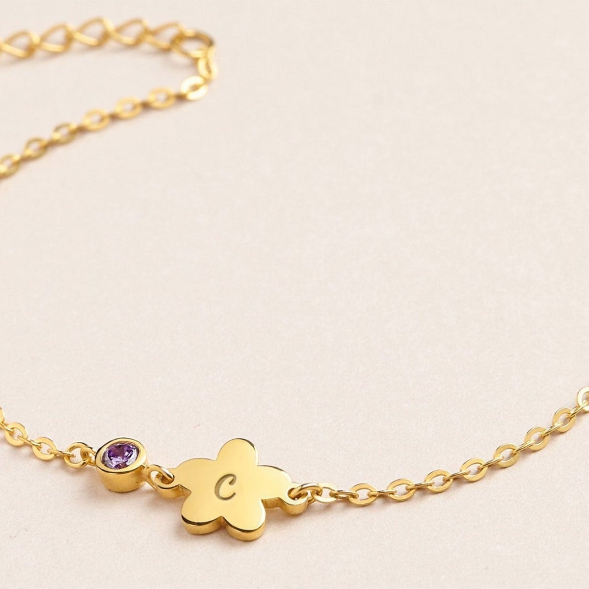 Girls Cute Element Initial and Birthstone Bracelet - Glaxias