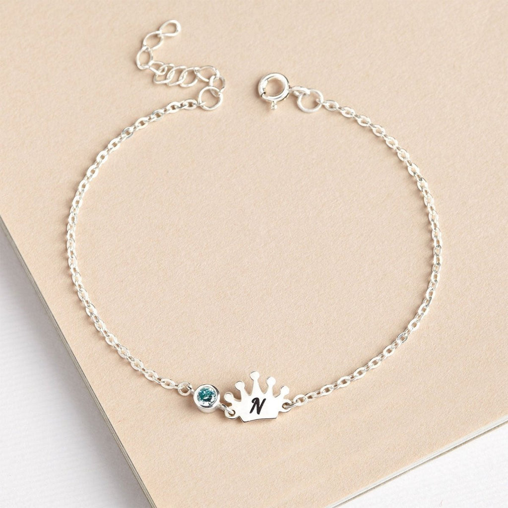 Girls Cute Element Initial and Birthstone Bracelet - Glaxias