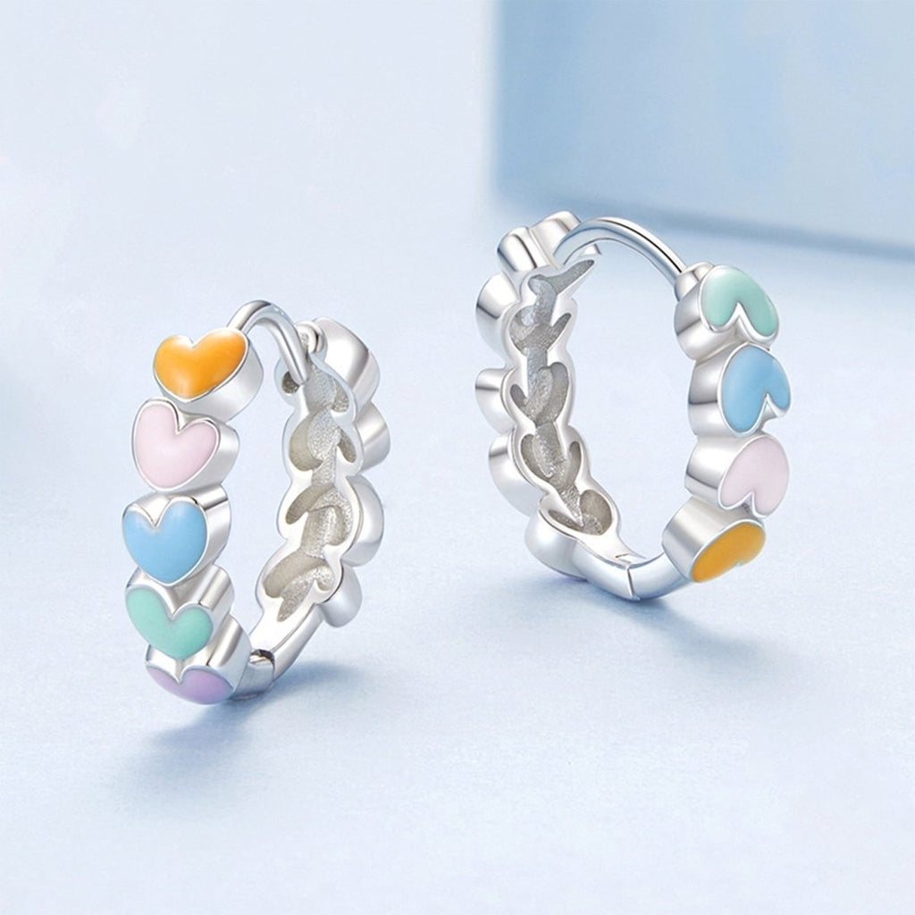Girls Dreamy Pastel Heart Huggie Hoops - Glaxias