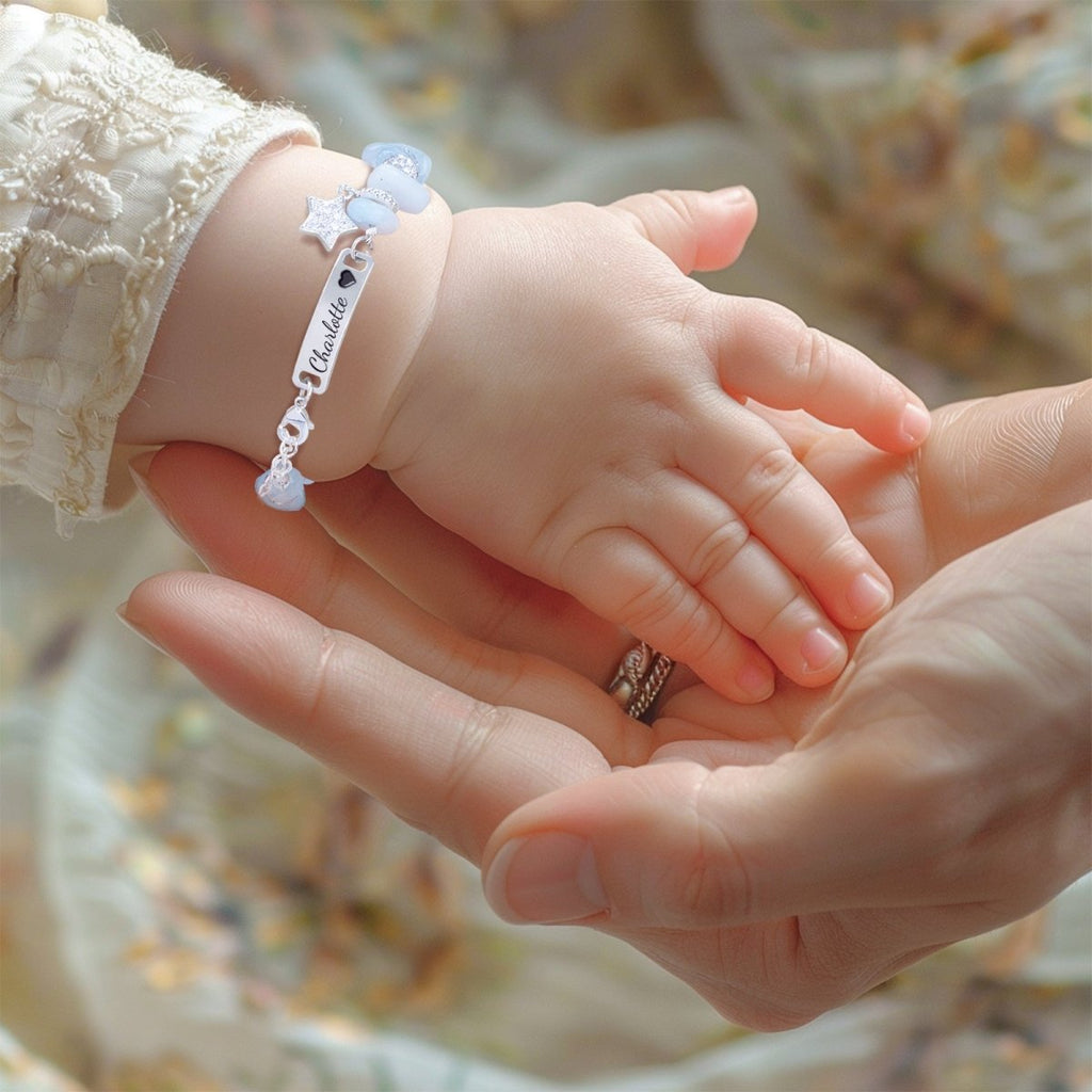 Girls Personalized Blue Crystal Name Bracelet with Star Charm - Glaxias