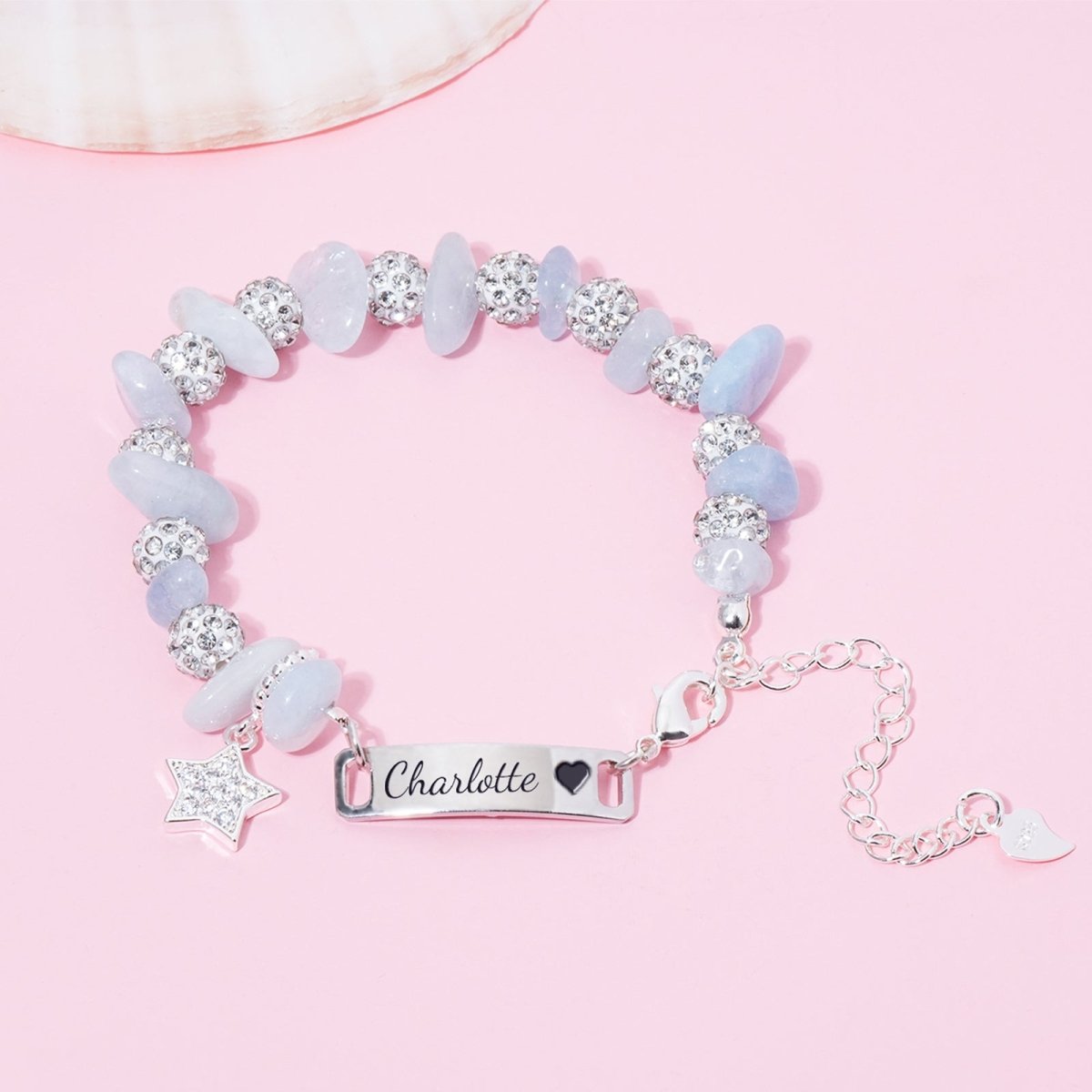 Girls Personalized Blue Crystal Name Bracelet with Star Charm - Glaxias