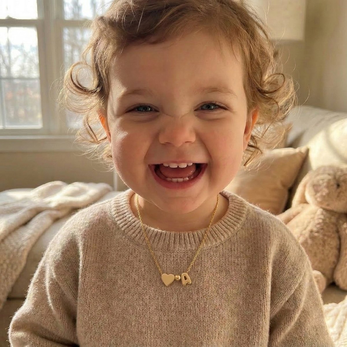 Girls¡¯ Personalized Initial Necklace with Heart Charm - Glaxias