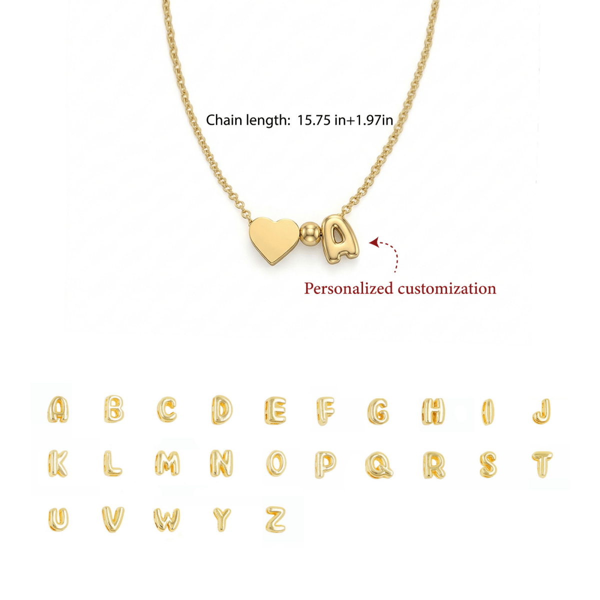 Girls' Personalized Initial Necklace with Heart Charm - Glaxias