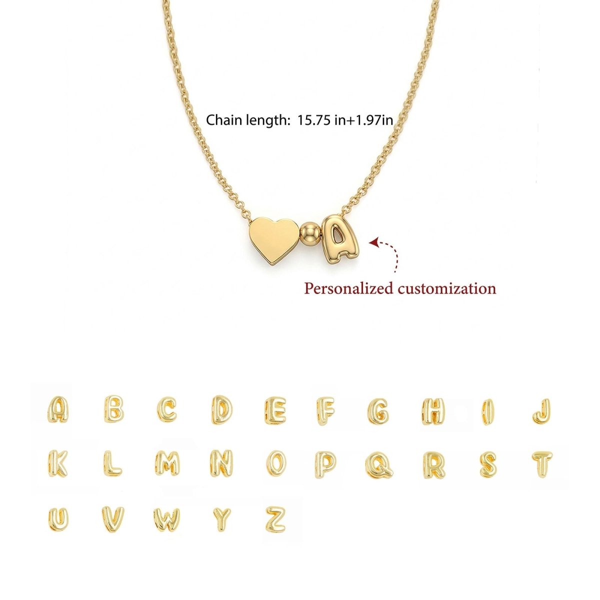 Girls¡¯ Personalized Initial Necklace with Heart Charm - Glaxias