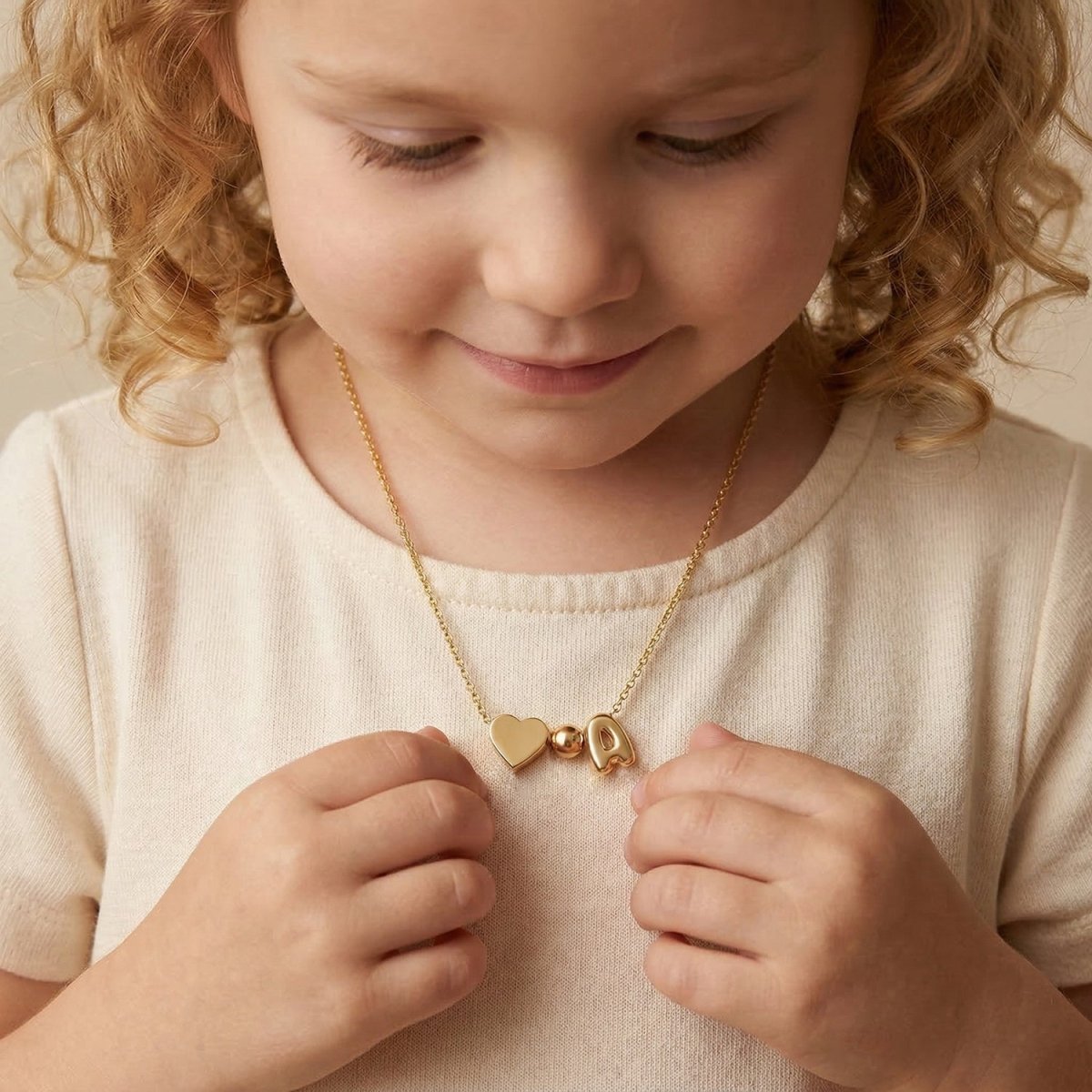 Girls' Personalized Initial Necklace with Heart Charm - Glaxias