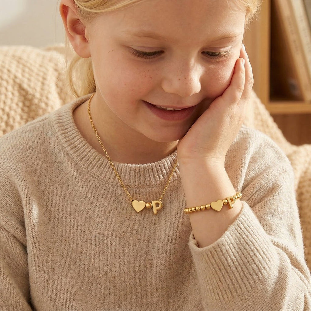 Girls¡¯ Personalized Initial Necklace with Heart Charm - Glaxias