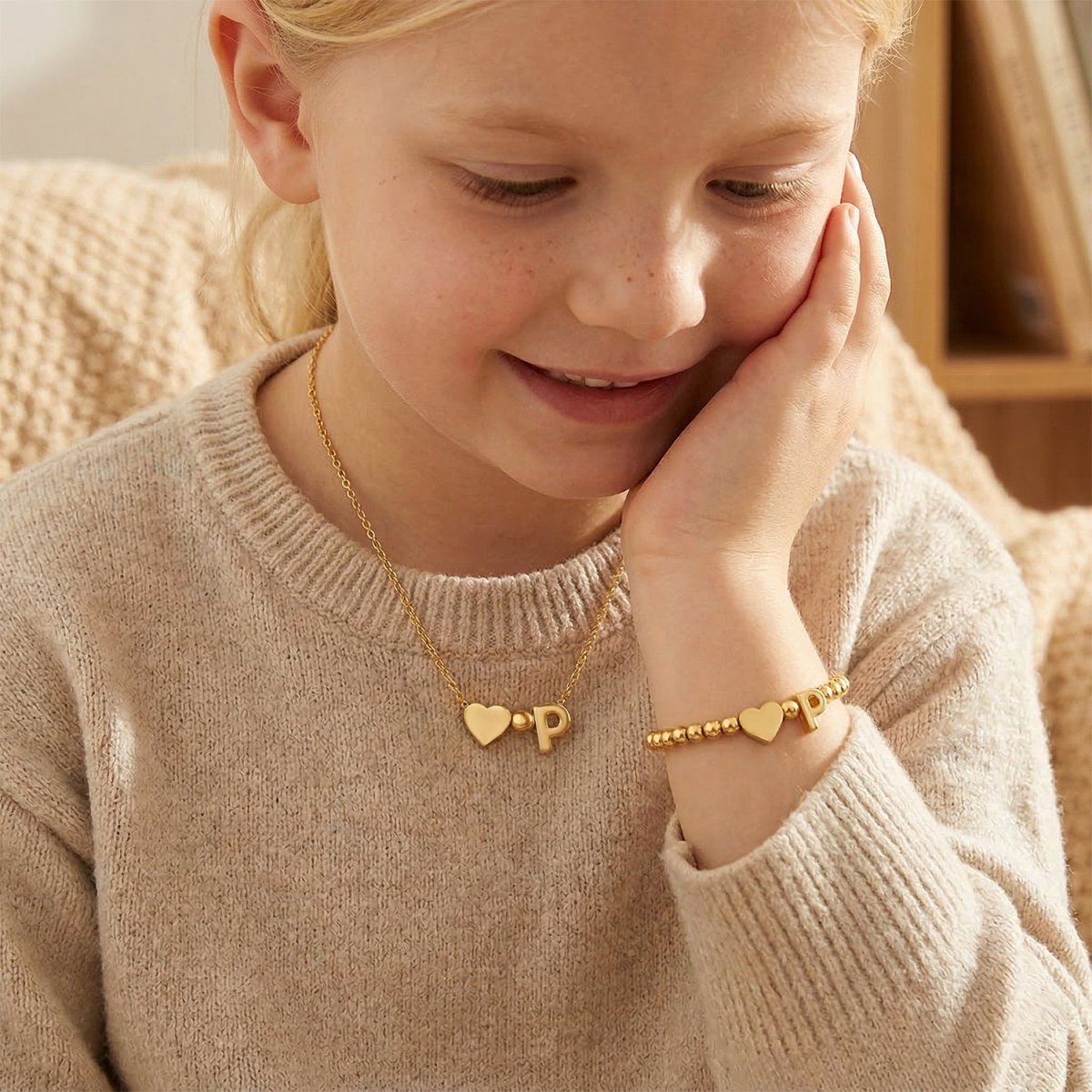 Girls¡¯ Personalized Initial Necklace with Heart Charm - Glaxias