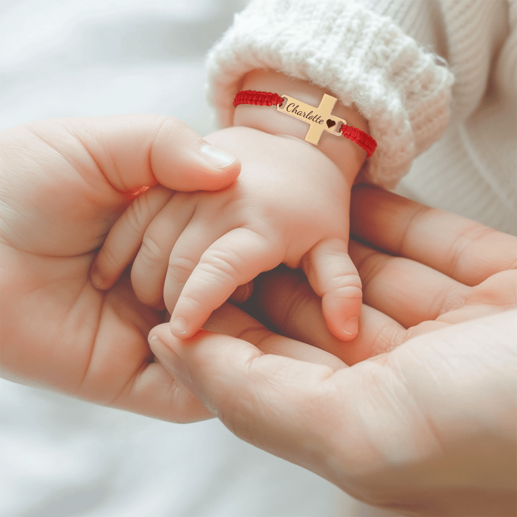 Hand Braided Red Rope Personalized Baby Name Cross Bracelet - Glaxias