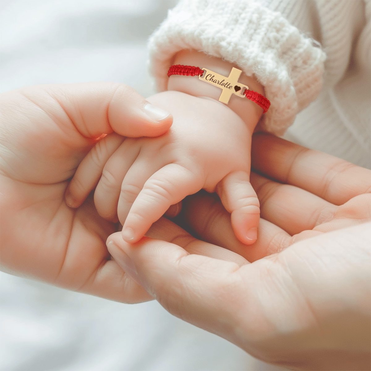 Hand Braided Red Rope Personalized Baby Name Cross Bracelet - Glaxias