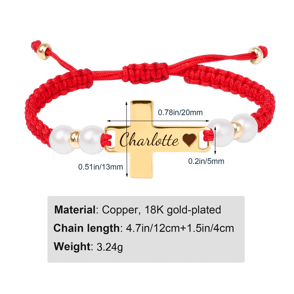 Hand Braided Red Rope Personalized Baby Name Cross Bracelet - Glaxias
