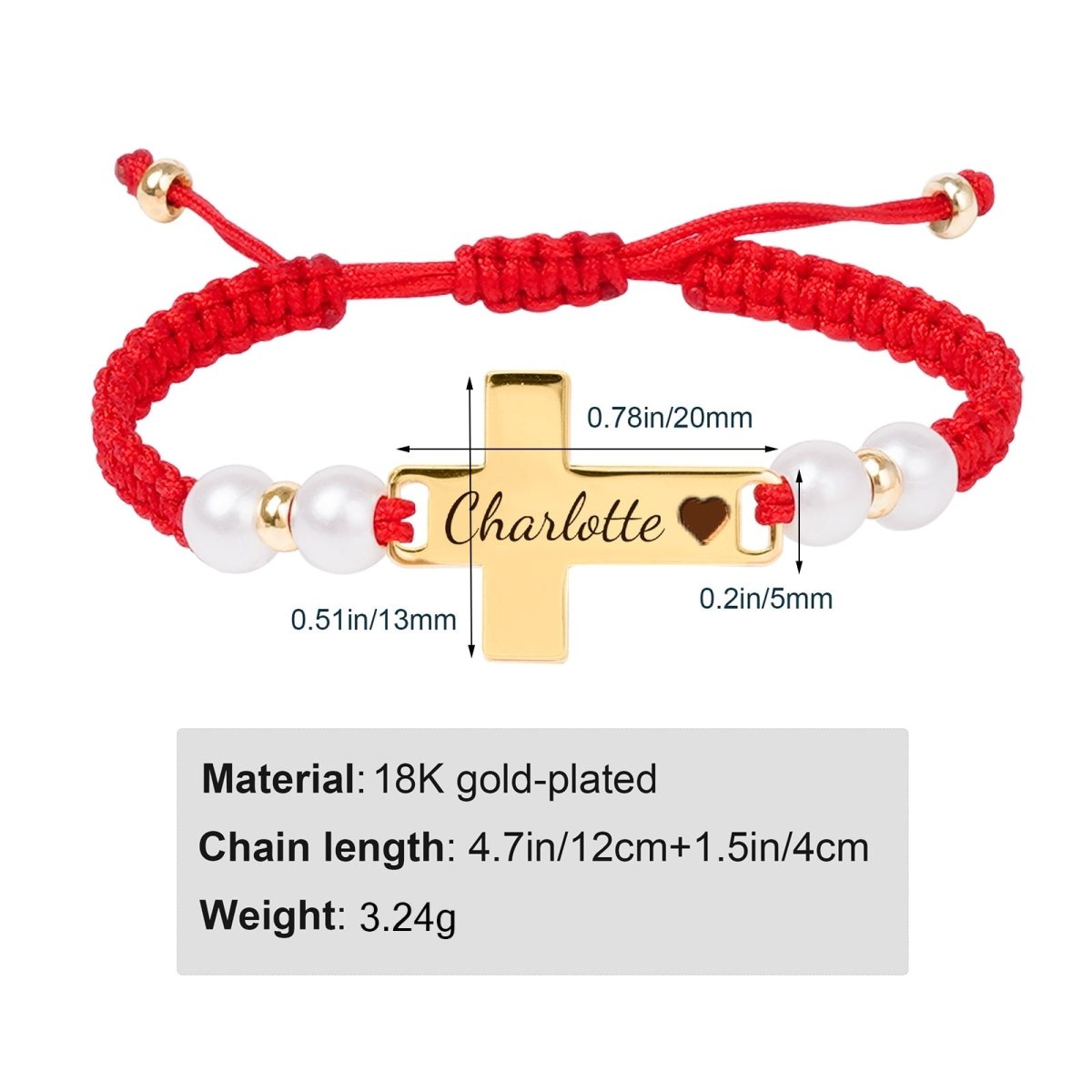 Hand Braided Red Rope Personalized Baby Name Cross Bracelet - Glaxias