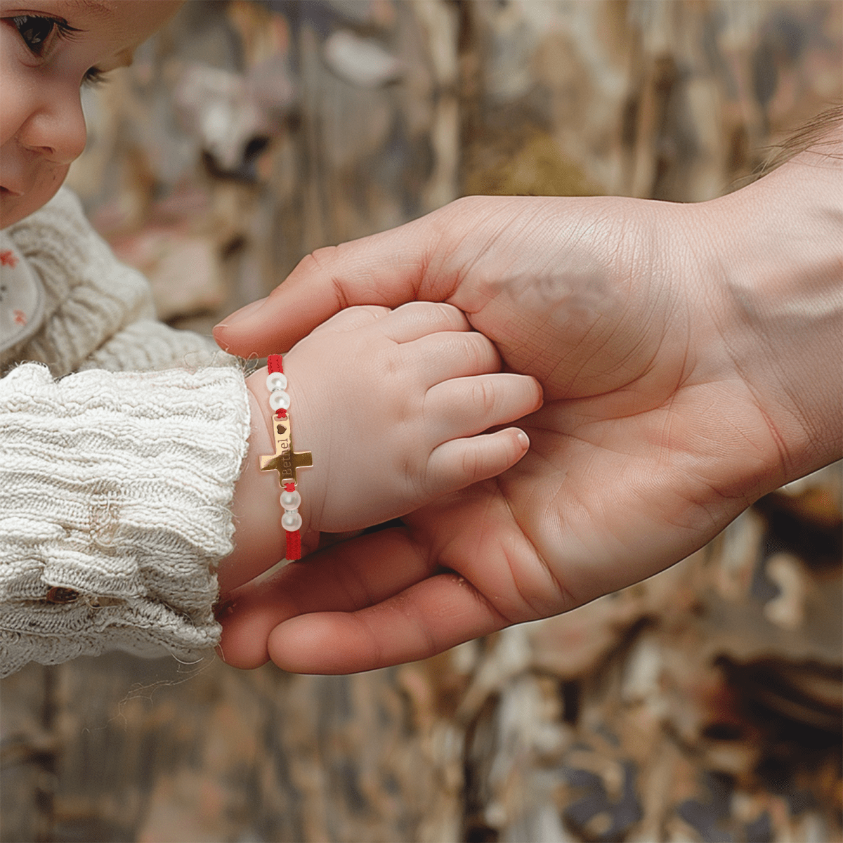 Hand Braided Red Rope Personalized Baby Name Cross Bracelet - Glaxias
