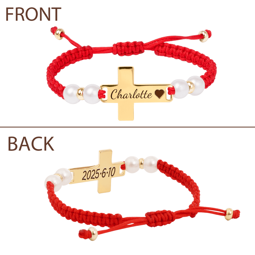 Hand Braided Red Rope Personalized Baby Name Cross Bracelet - Glaxias