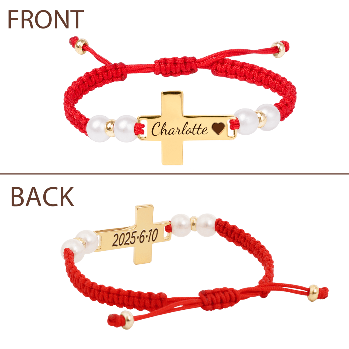 Hand Braided Red Rope Personalized Baby Name Cross Bracelet - Glaxias