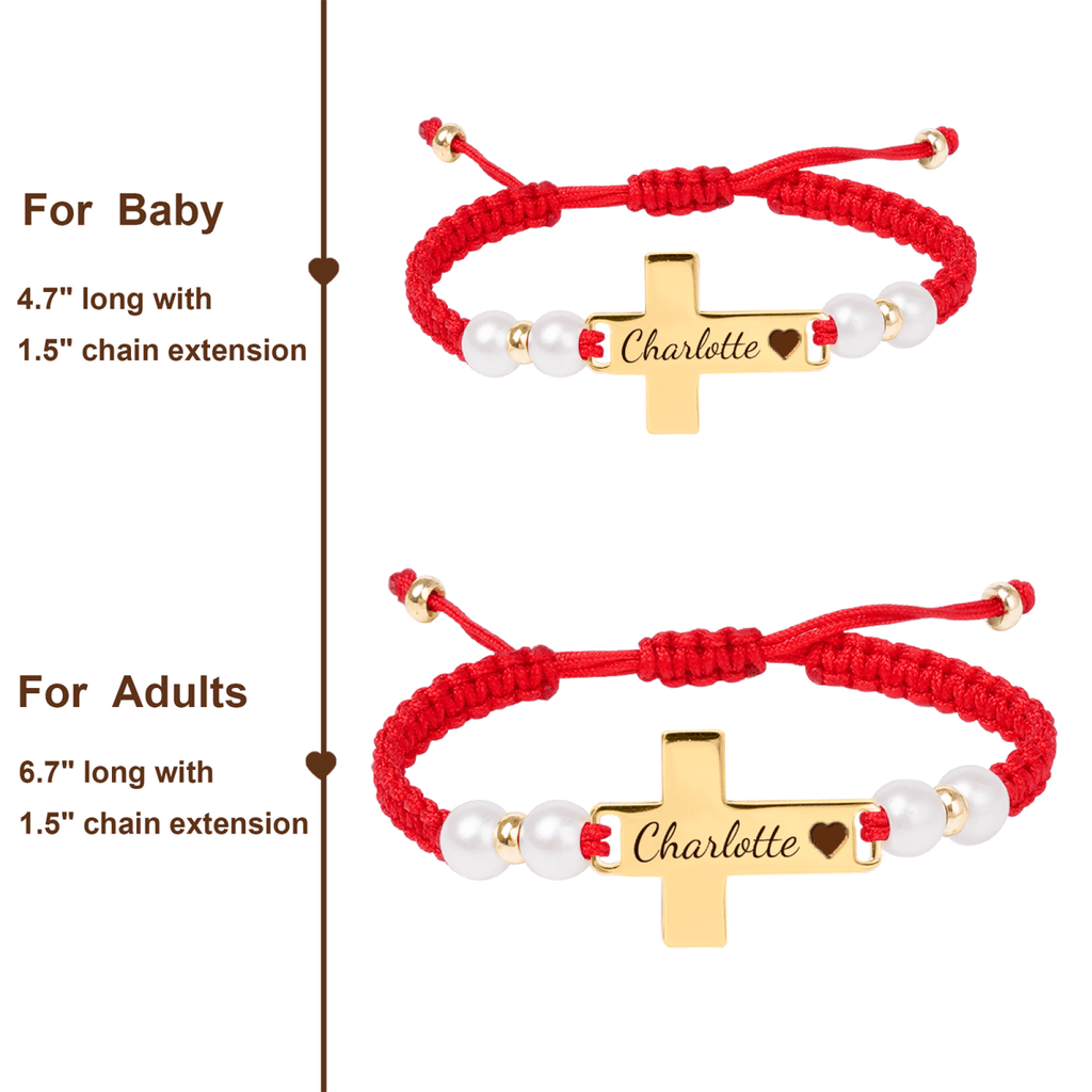 Hand Braided Red Rope Personalized Baby Name Cross Bracelet - Glaxias