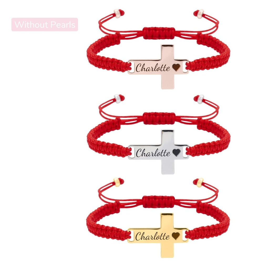 Hand Braided Red Rope Personalized Baby Name Cross Bracelet - Glaxias