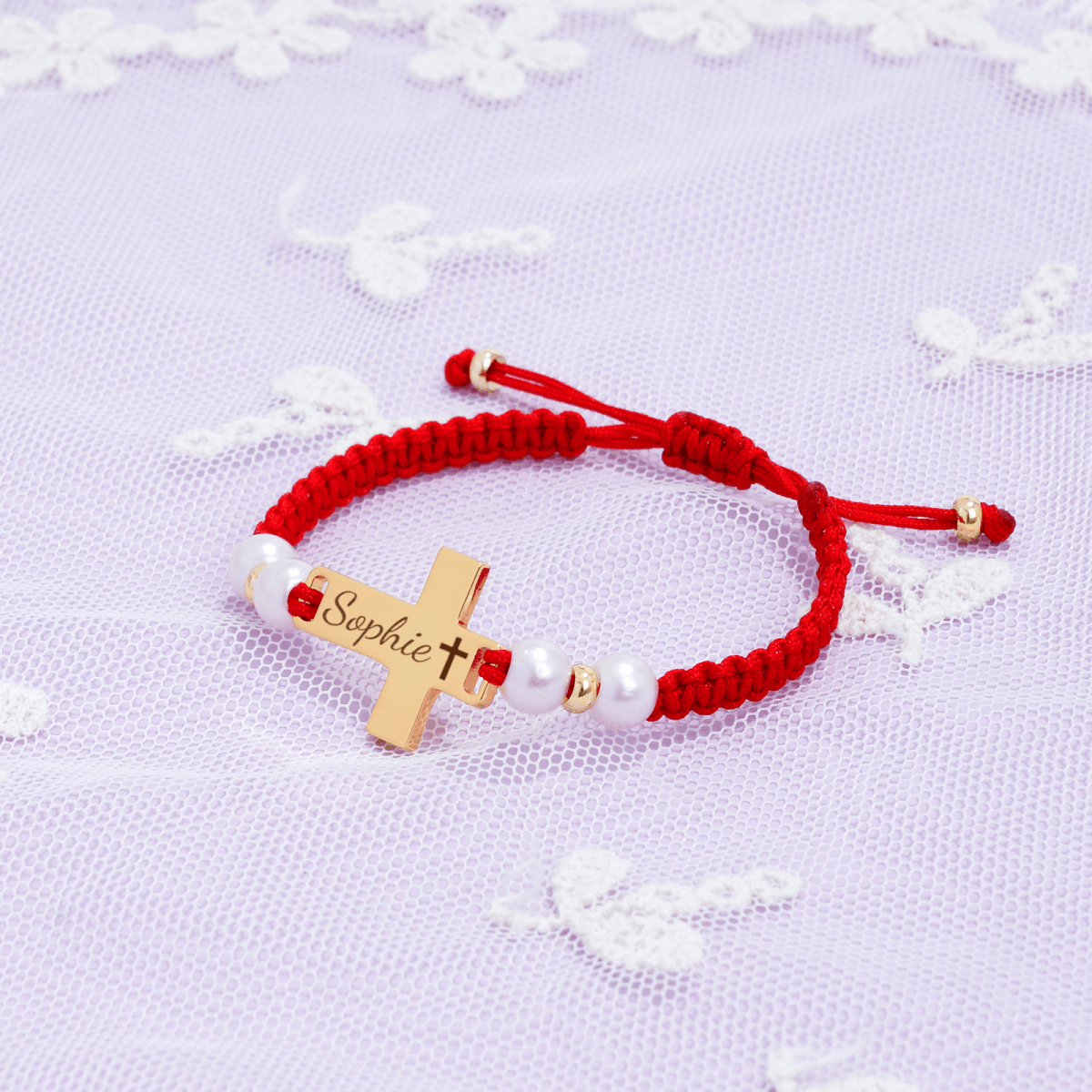Hand Braided Red Rope Personalized Baby Name Cross Bracelet - Glaxias