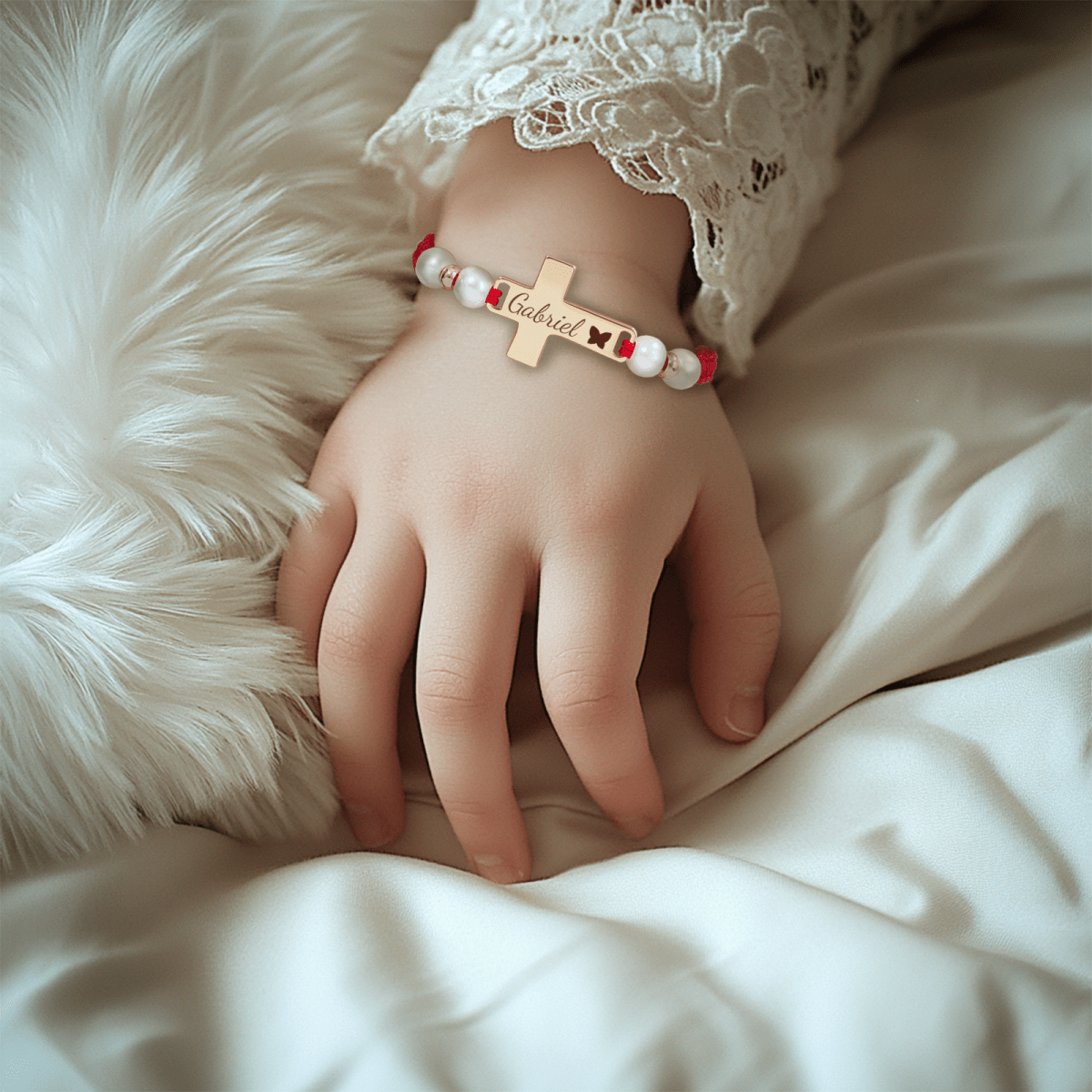 Hand Braided Red Rope Personalized Baby Name Cross Bracelet - Glaxias