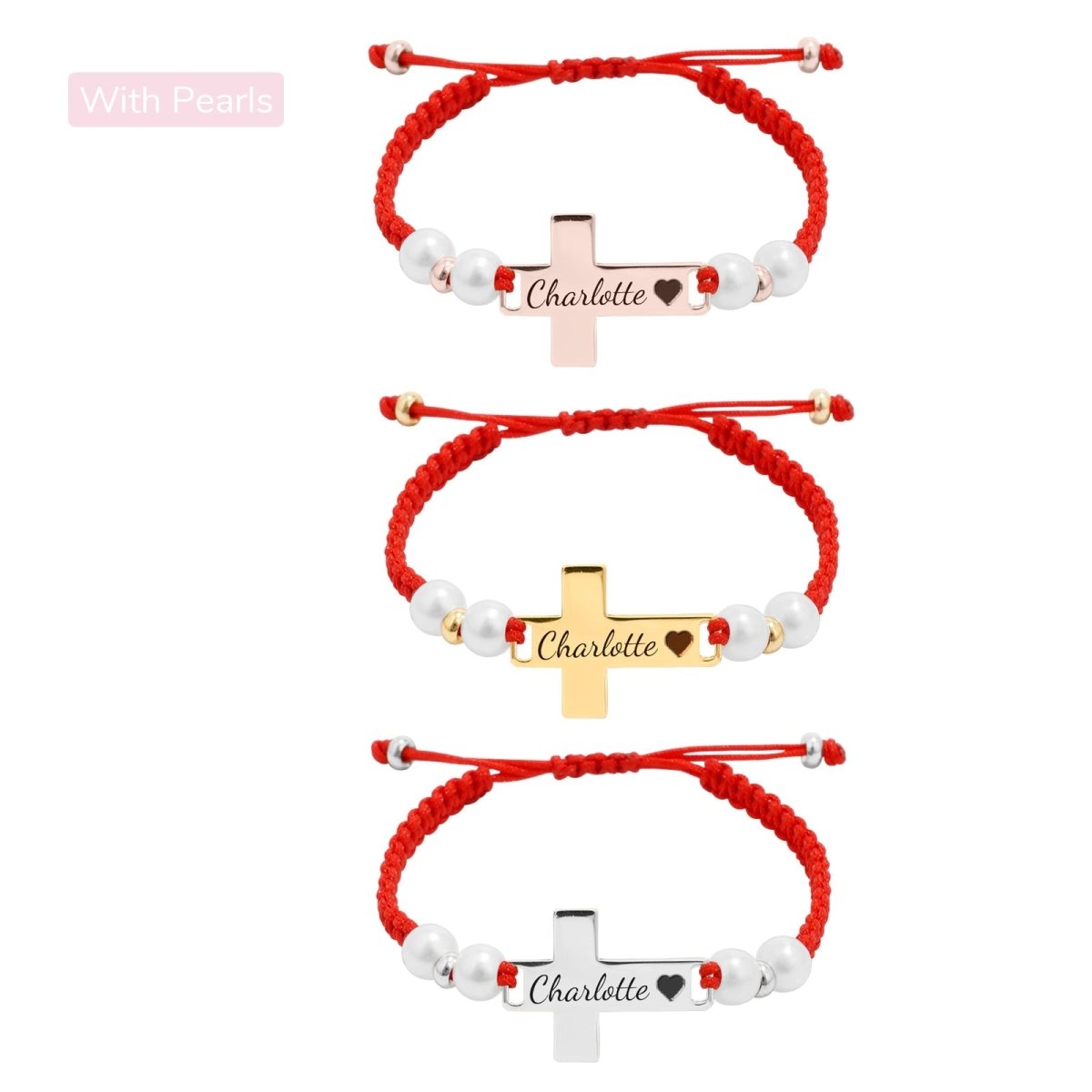 Hand Braided Red Rope Personalized Baby Name Cross Bracelet - Glaxias