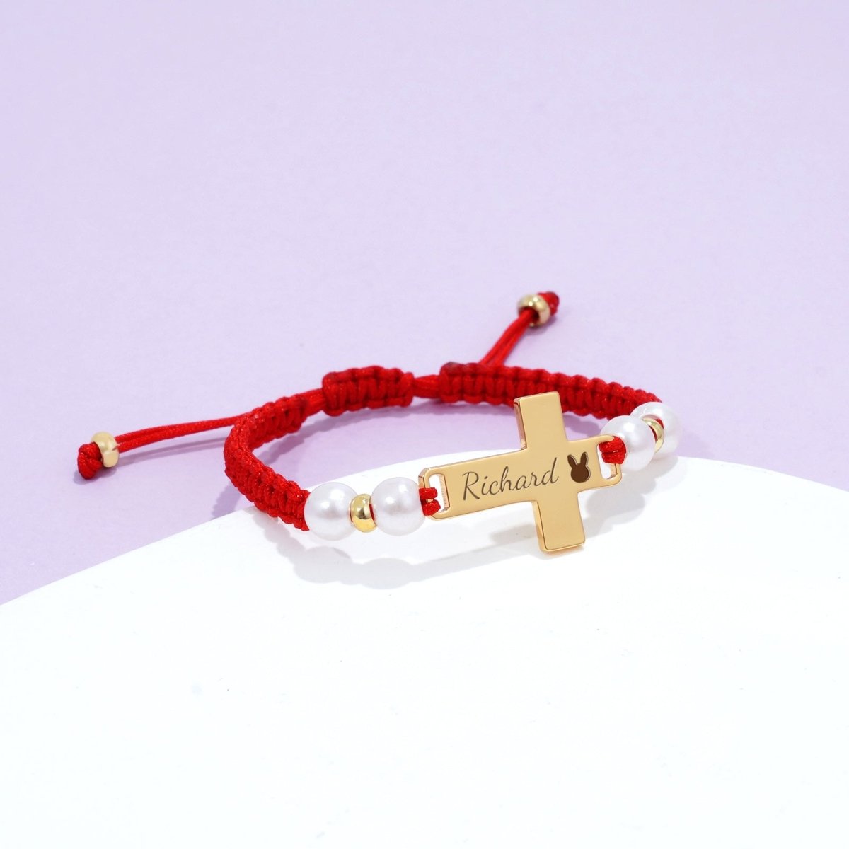 Hand Braided Red Rope Personalized Baby Name Cross Bracelet - Glaxias