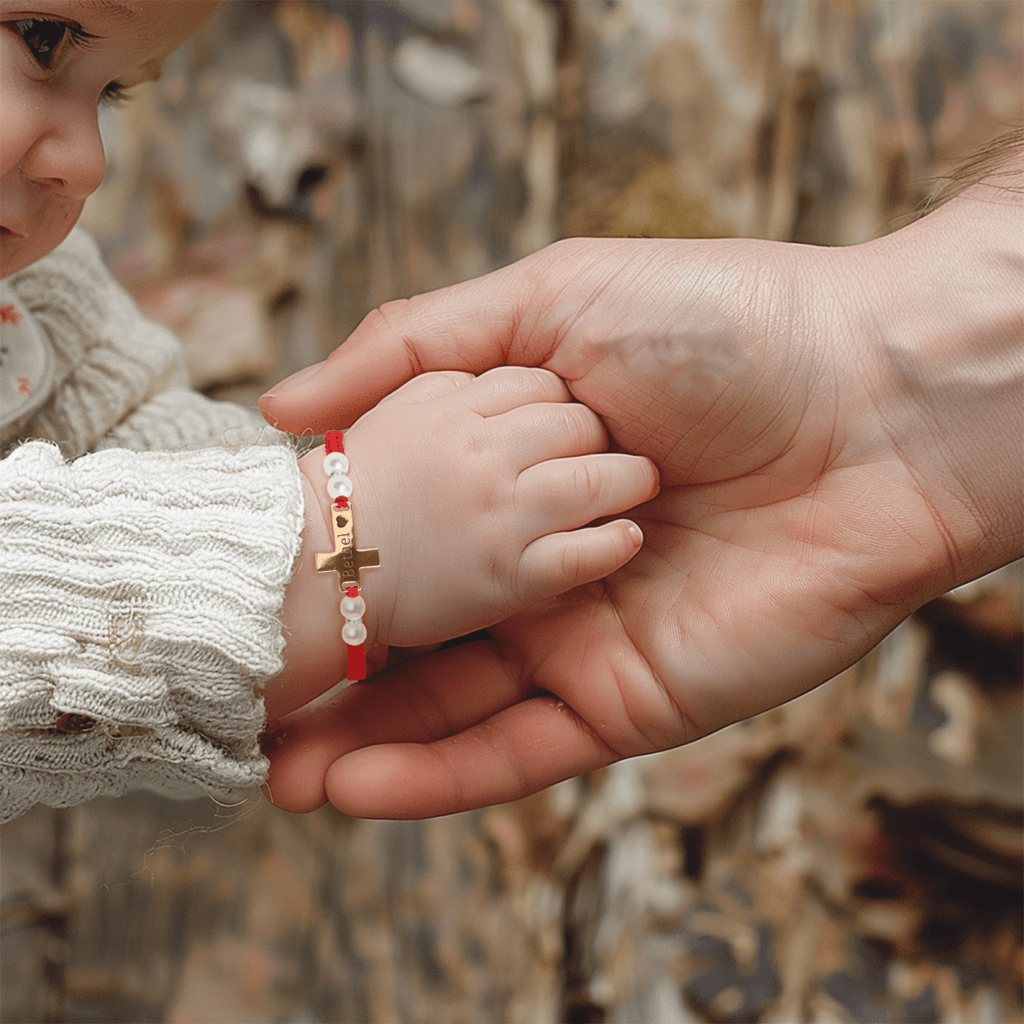 Hand Braided Red Rope Personalized Baby Name Cross Bracelet - Glaxias