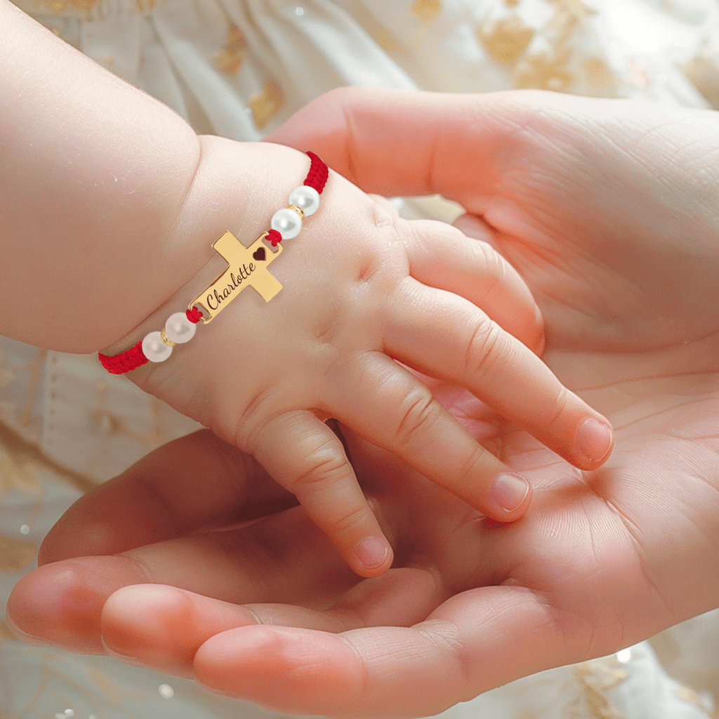 Hand Braided Red Rope Personalized Baby Name Cross Bracelet - Glaxias