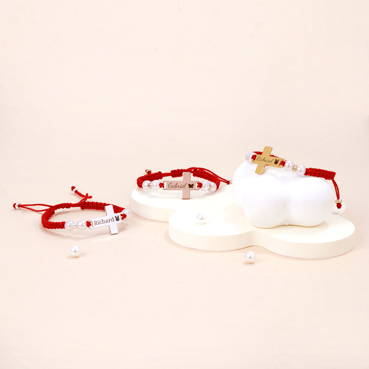 Hand Braided Red Rope Personalized Baby Name Cross Bracelet - Glaxias