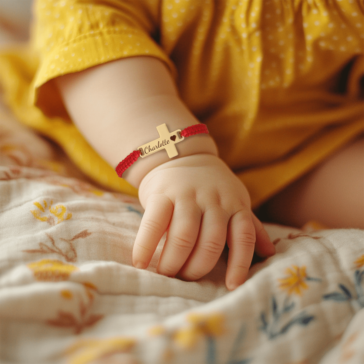 Hand Braided Red Rope Personalized Baby Name Cross Bracelet - Glaxias