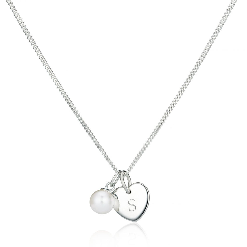 Heart and Pearl Childrens Initial Necklace - Glaxias