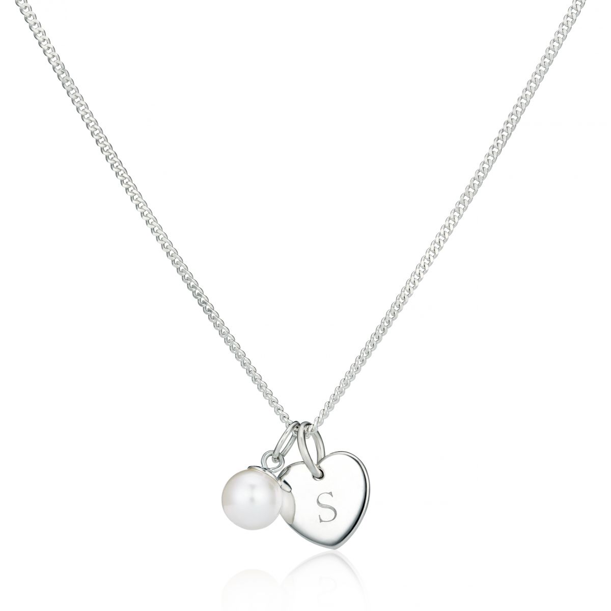 Heart and Pearl Childrens Initial Necklace - Glaxias